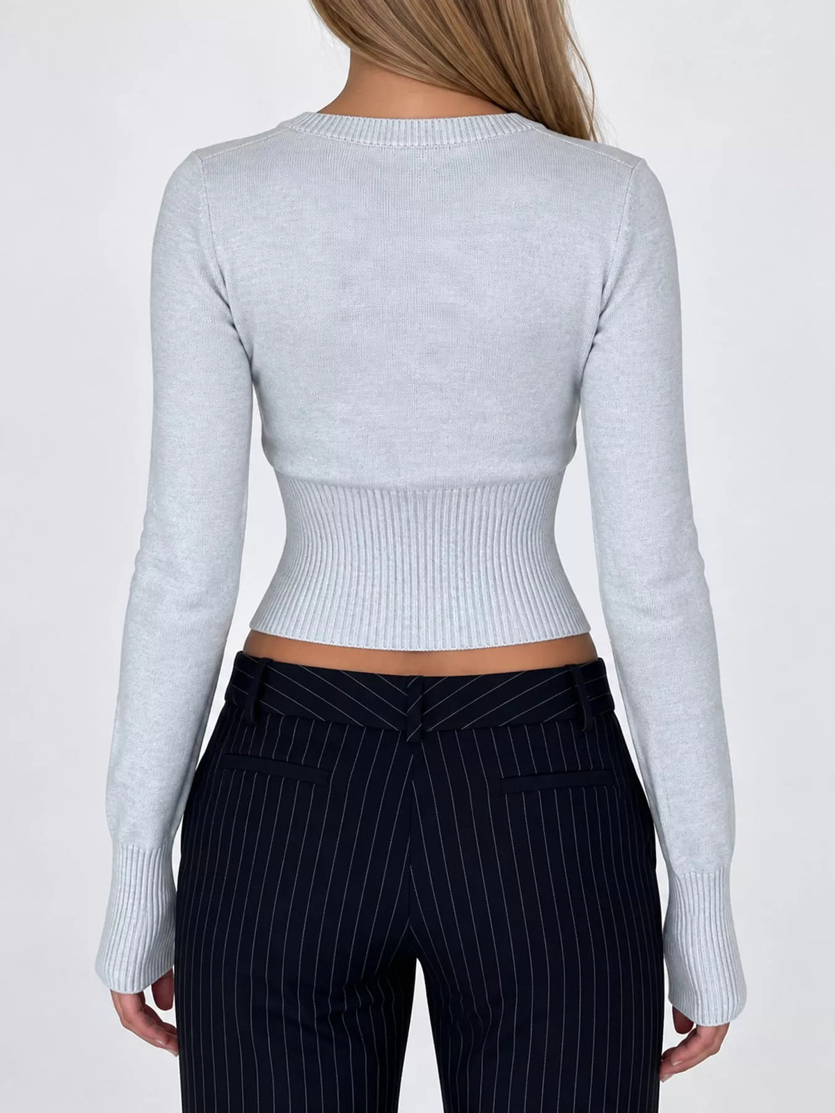 Slim-fit Ribbed Knit Button-Down Cardigan, back view