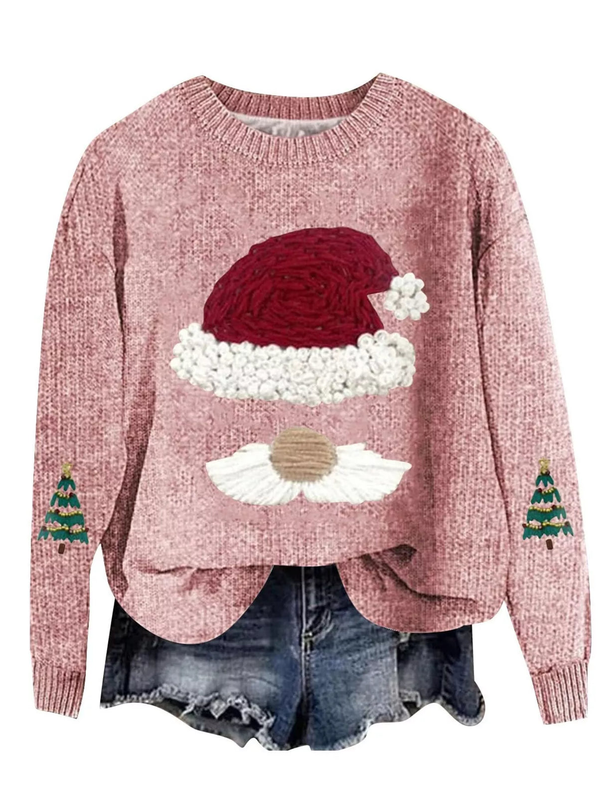 Christmas Graphic Dropped Shoulder Sweater in pink, front view