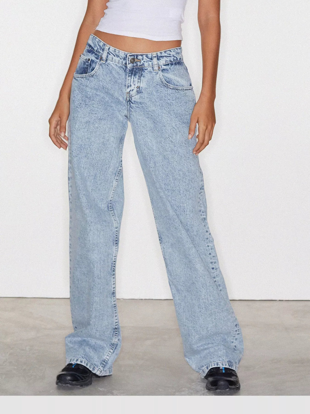 Vintage Wash Low-Rise Wide-Leg Jeans — front view