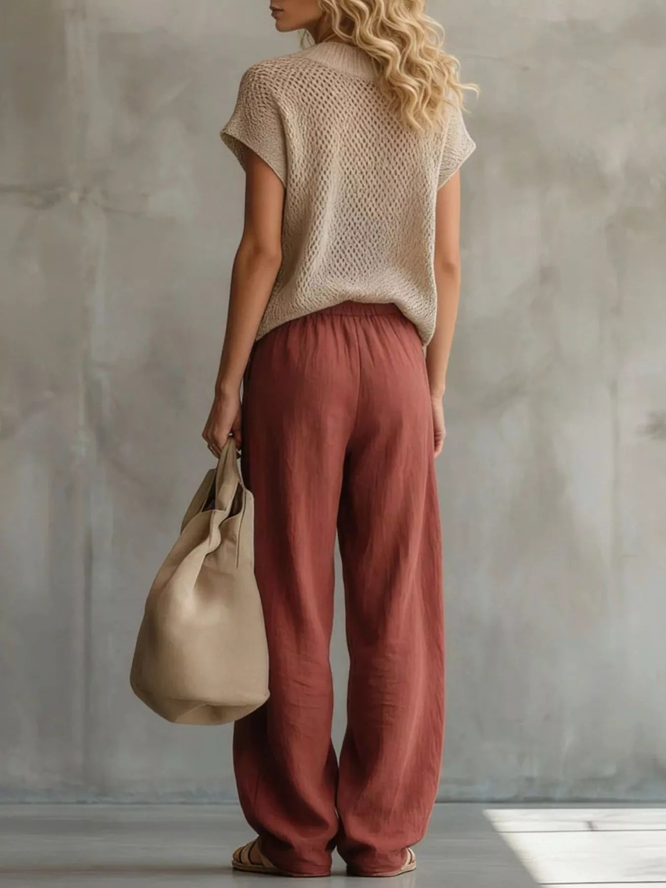 Trendsi Openwork Knit Top and Wide-Leg Pant Set -