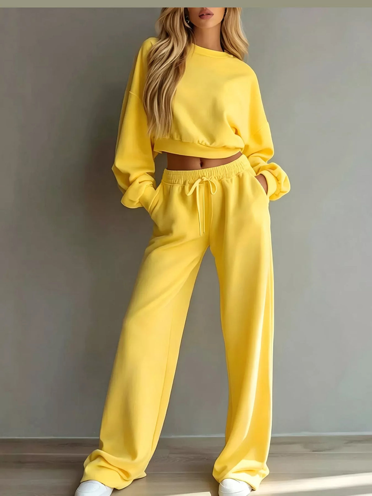 Crop Top and Wide-Leg Sweatpants Set — front view