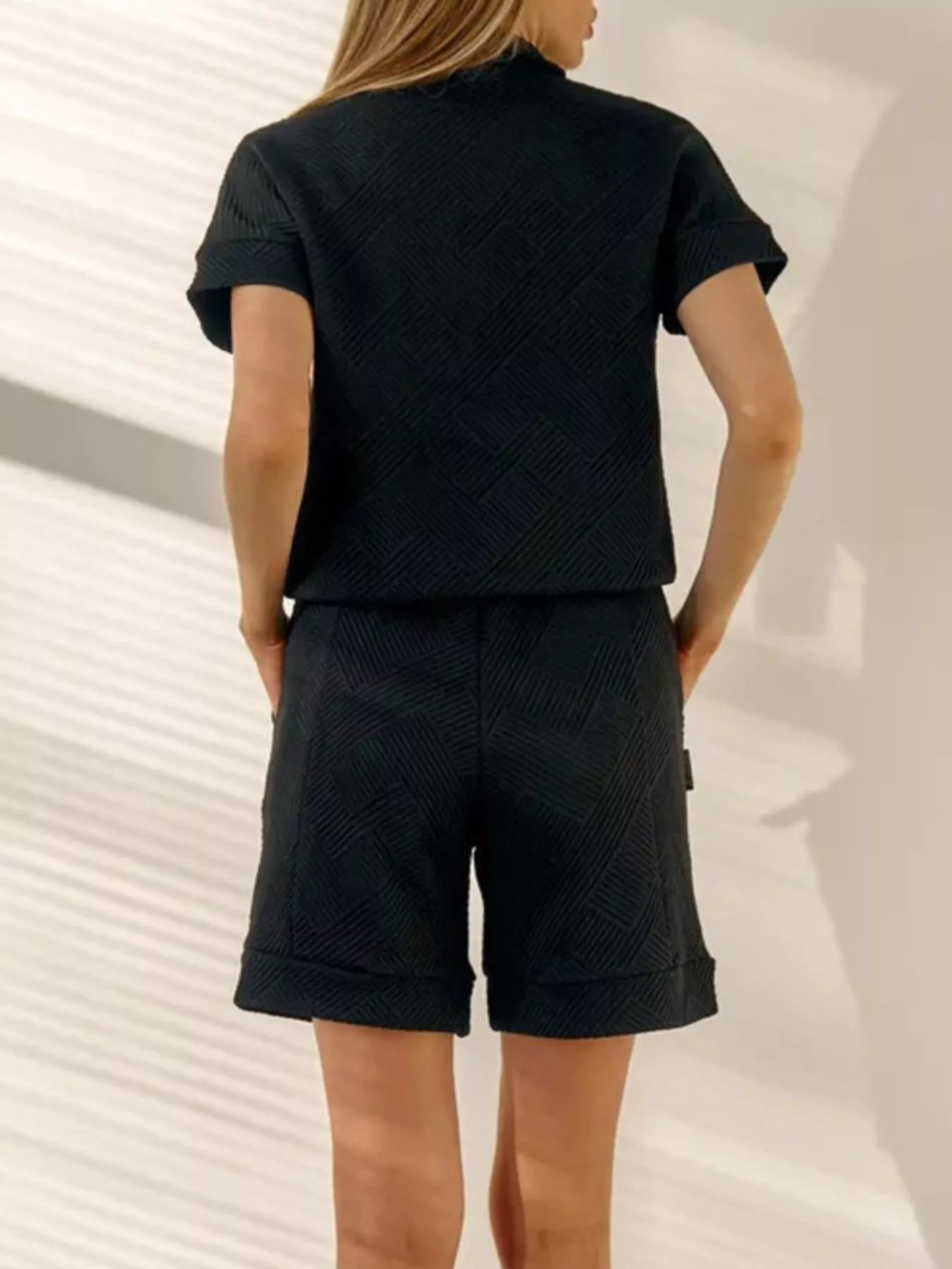Trendsi Half Zip Short Sleeve Top and Shorts Set -