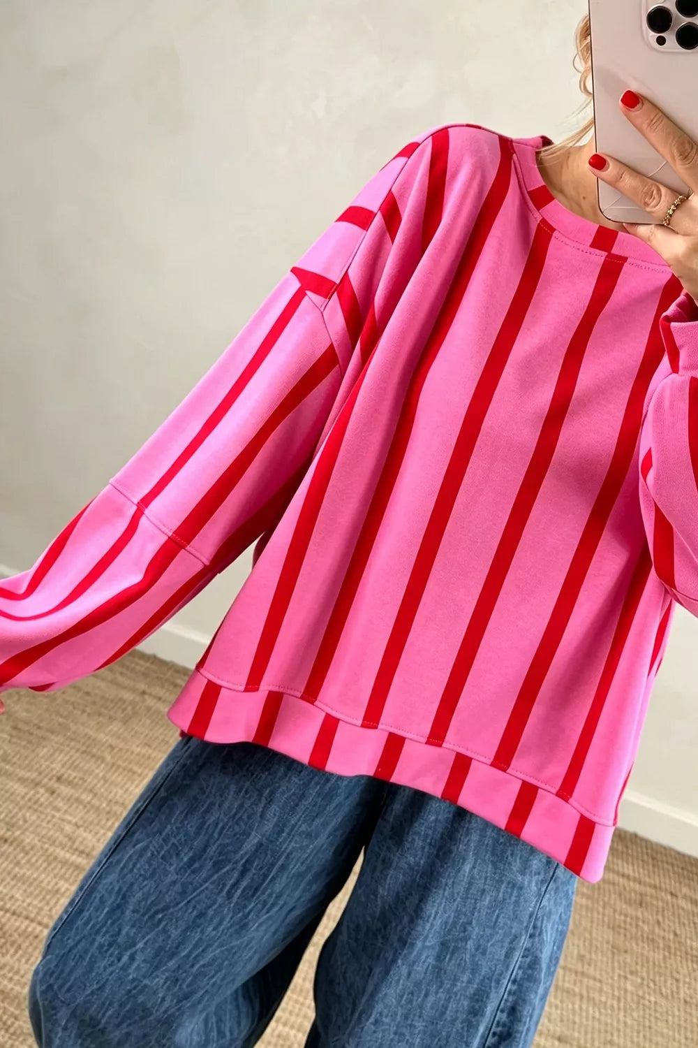 Trendsi Striped Dropped Shoulder Oversized Sweatshirt -