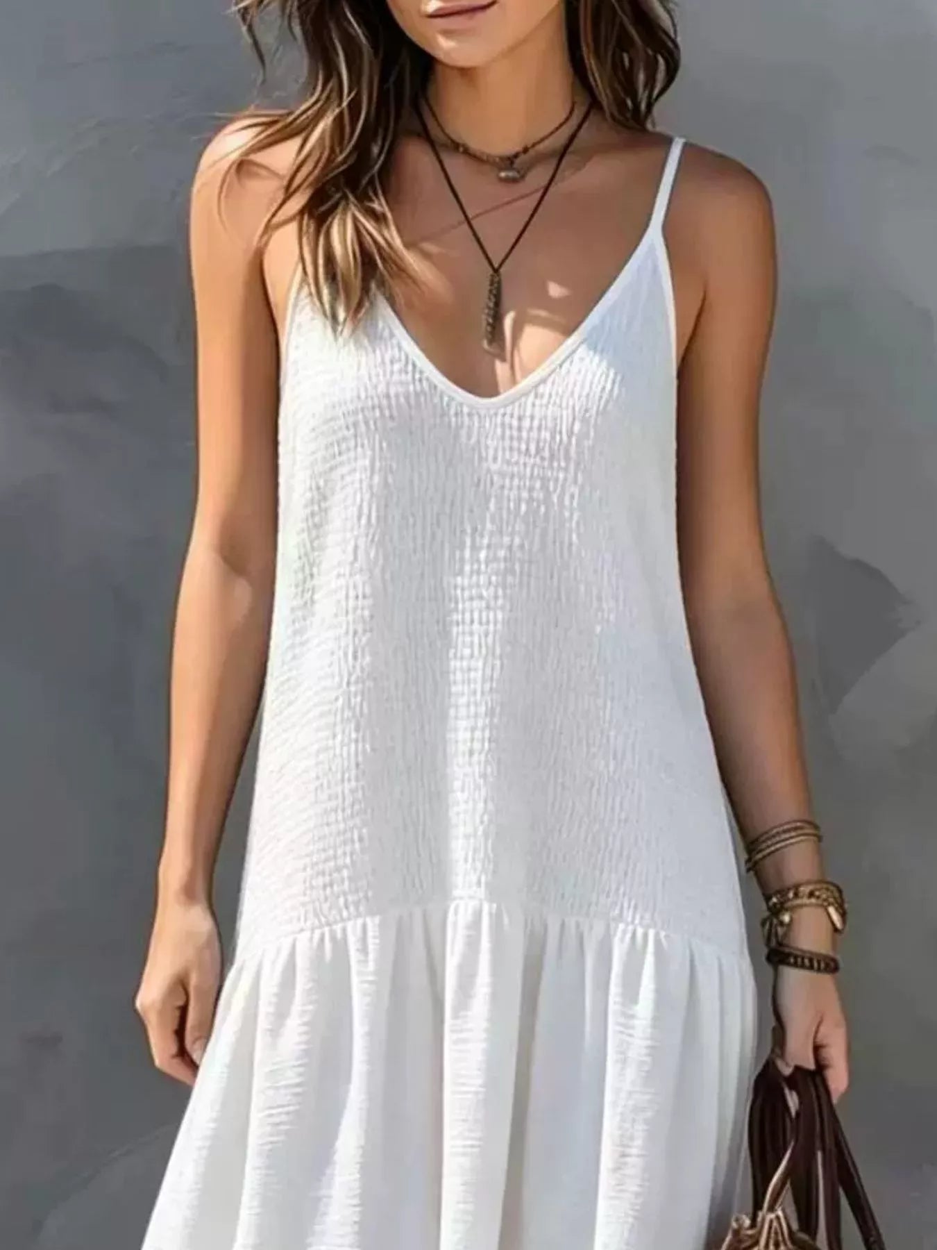Trendsi Sleeveless Smocked V-Neck Casual Maxi Dress -