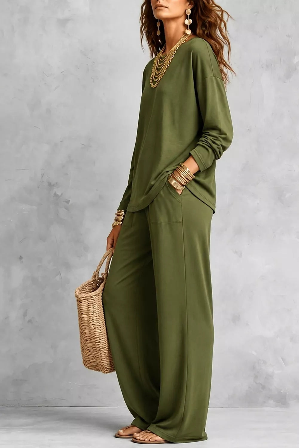 Trendsi Long Sleeve Top and Wide-Leg Pants Set -
