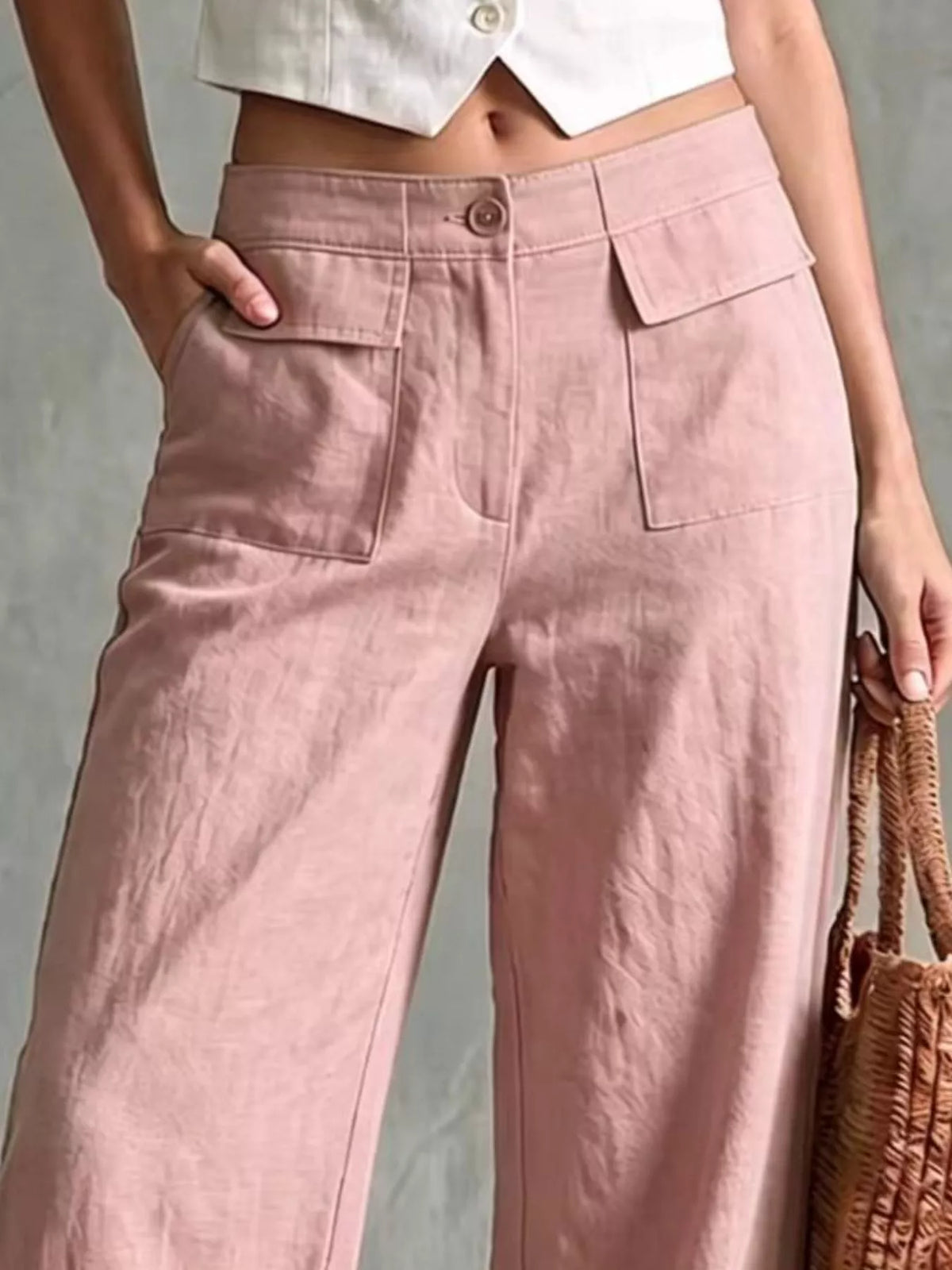 High-Waisted Wide-Leg Utility Pants, waist detail