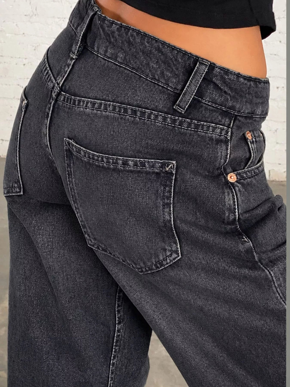 Vintage Wash Low-Rise Wide-Leg Jeans — construction details