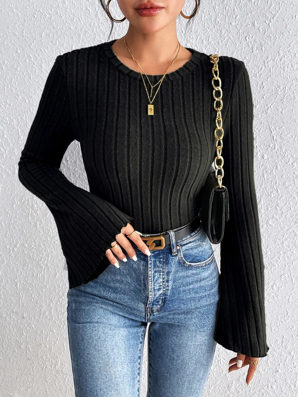 Trendsi Honey Round Neck Flare Sleeve T-Shirt -