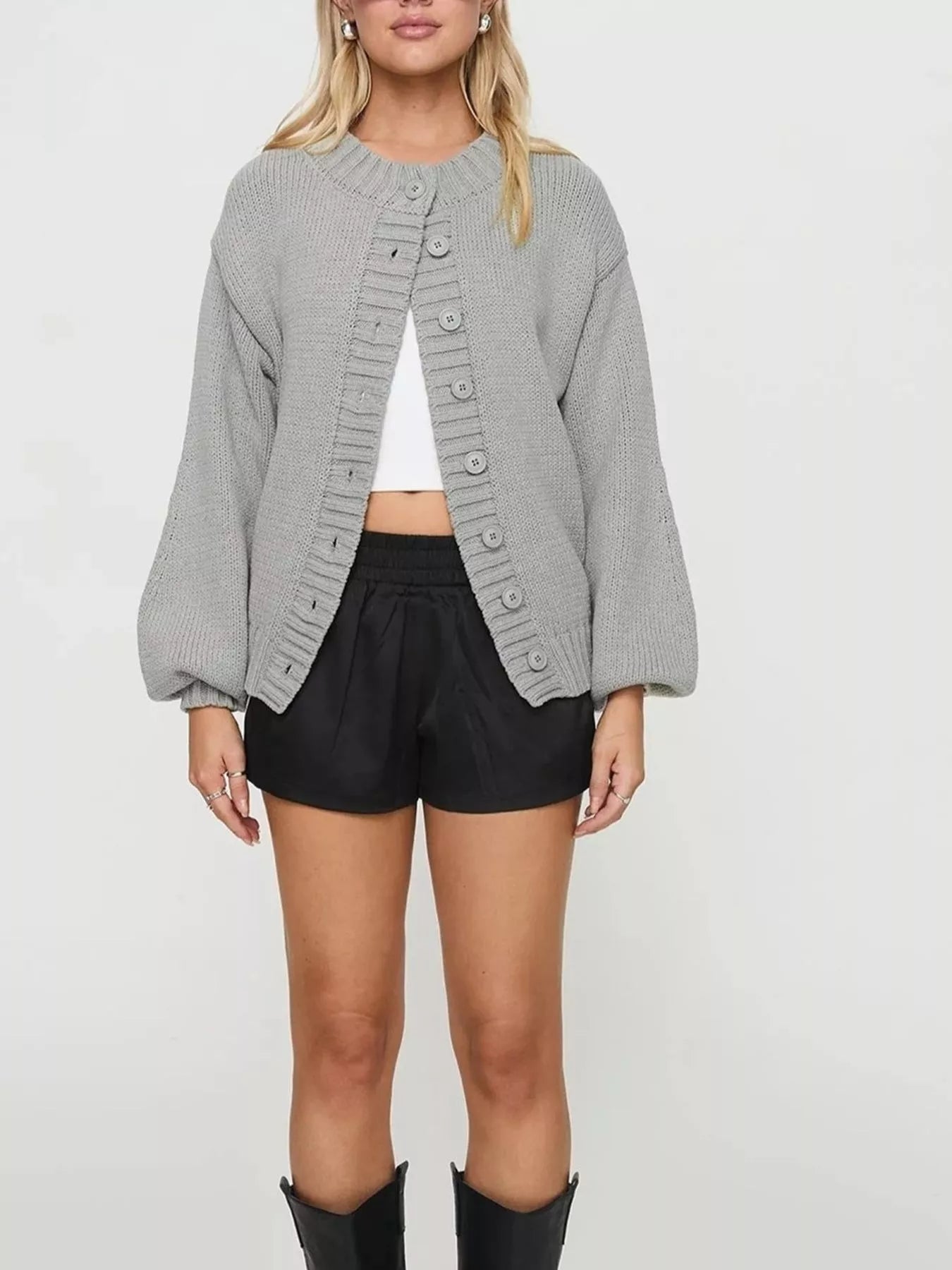 Trendsi Chunky Knit Button-Up Cardigan -