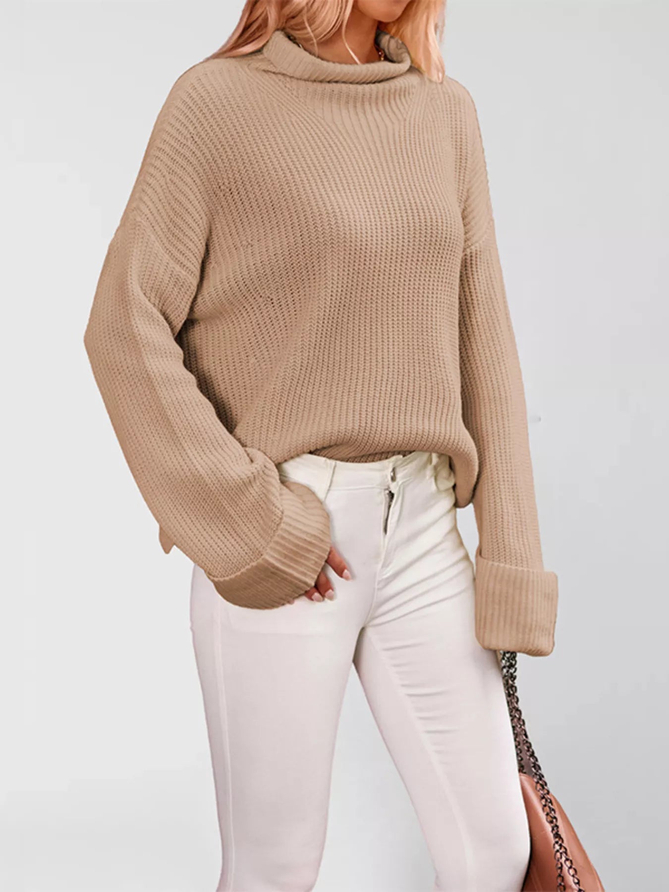 Trendsi Mock Neck Dropped Shoulder Sweater -