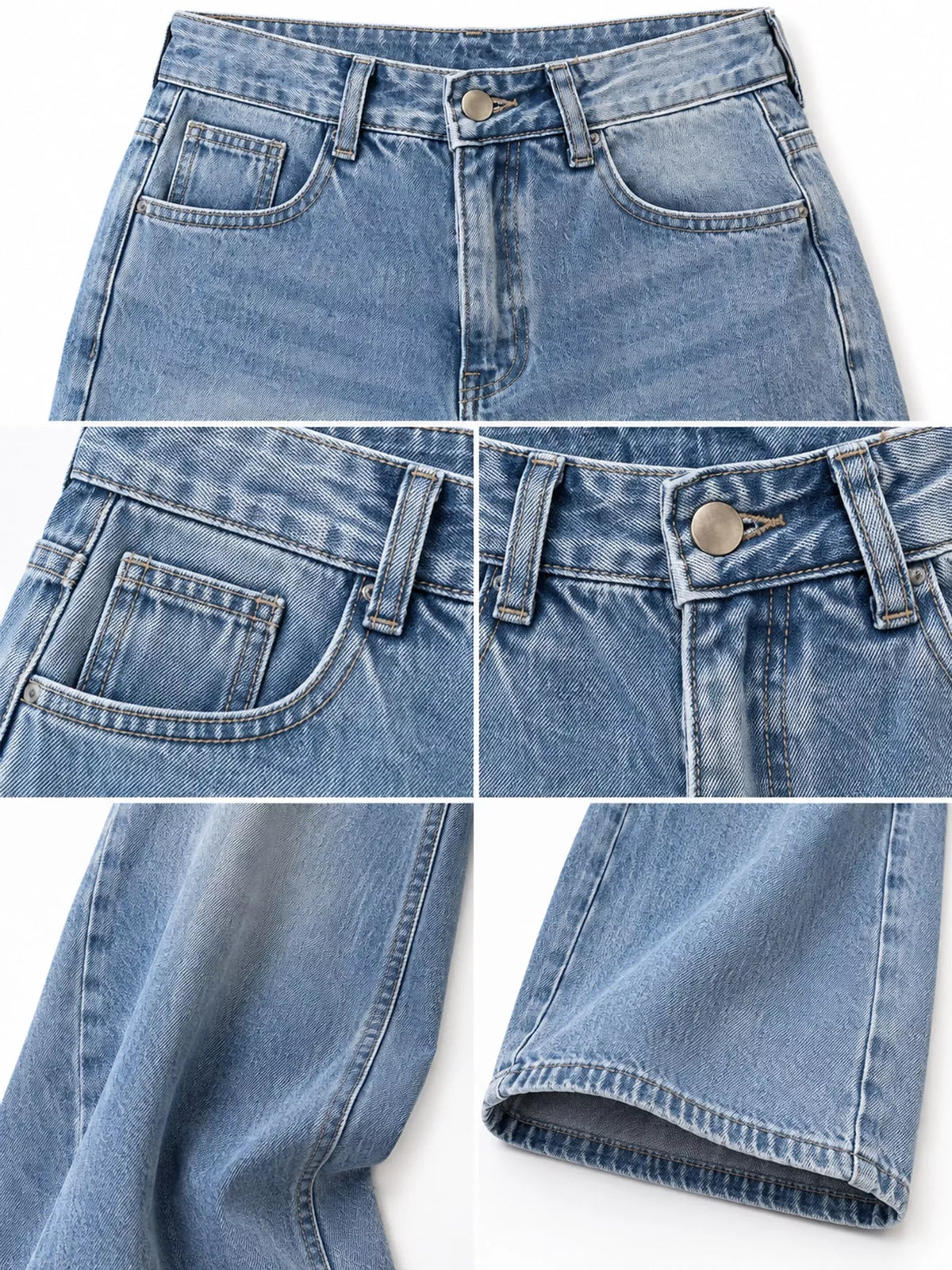Wide-Leg Vintage Wash Jeans in vintage blue, construction detail