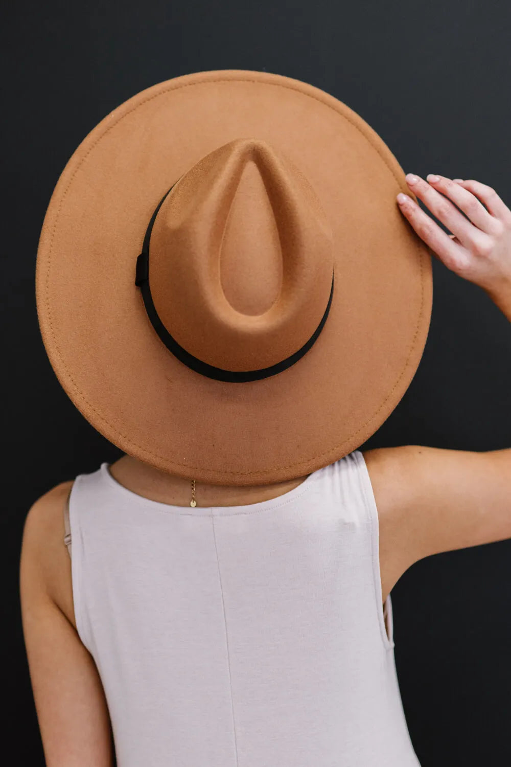 Women's Fedora Hat Dark Tan With Black Ribbon Polyester Adjustable — product view 4