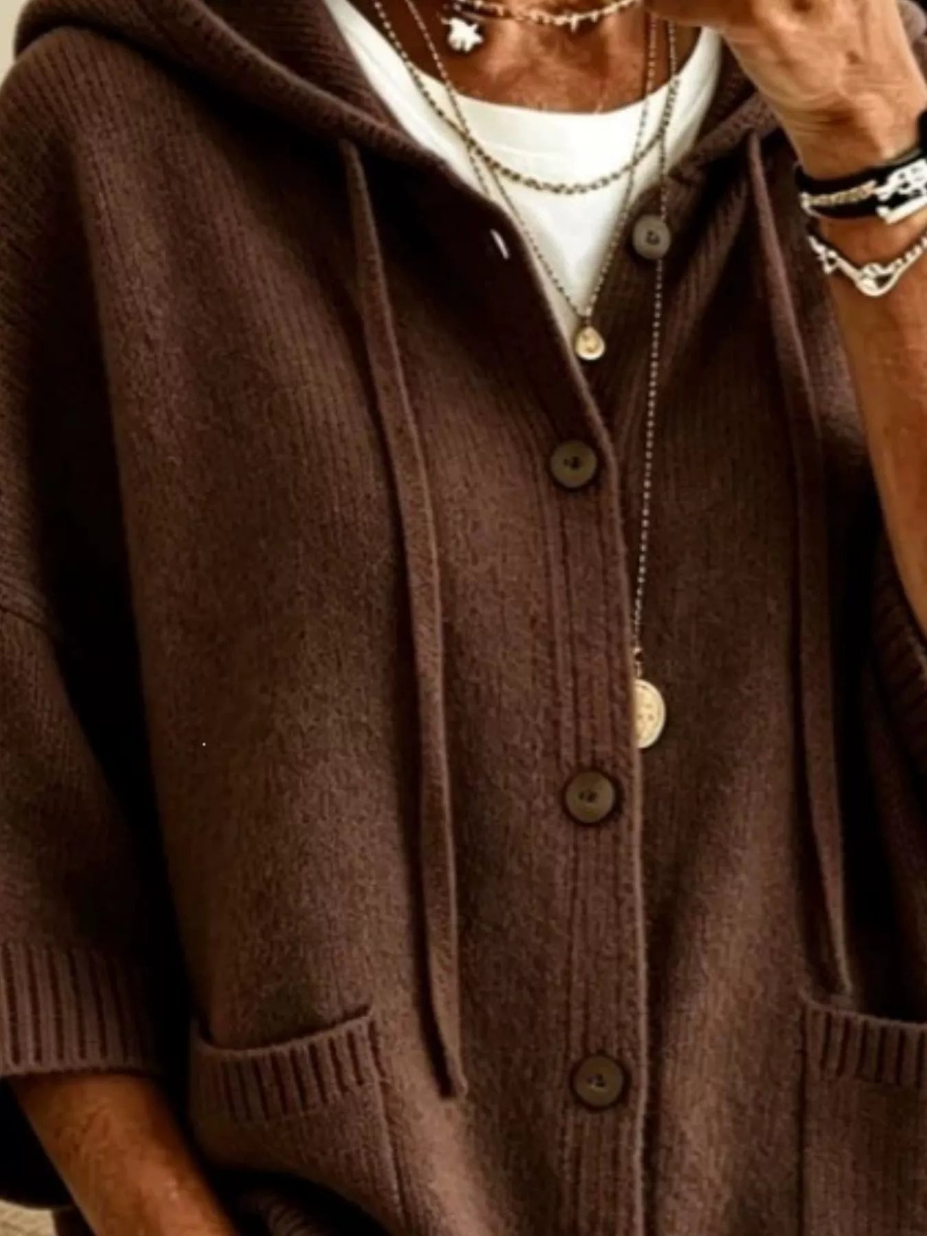 Trendsi Hooded Button-Down Knit Cardigan -