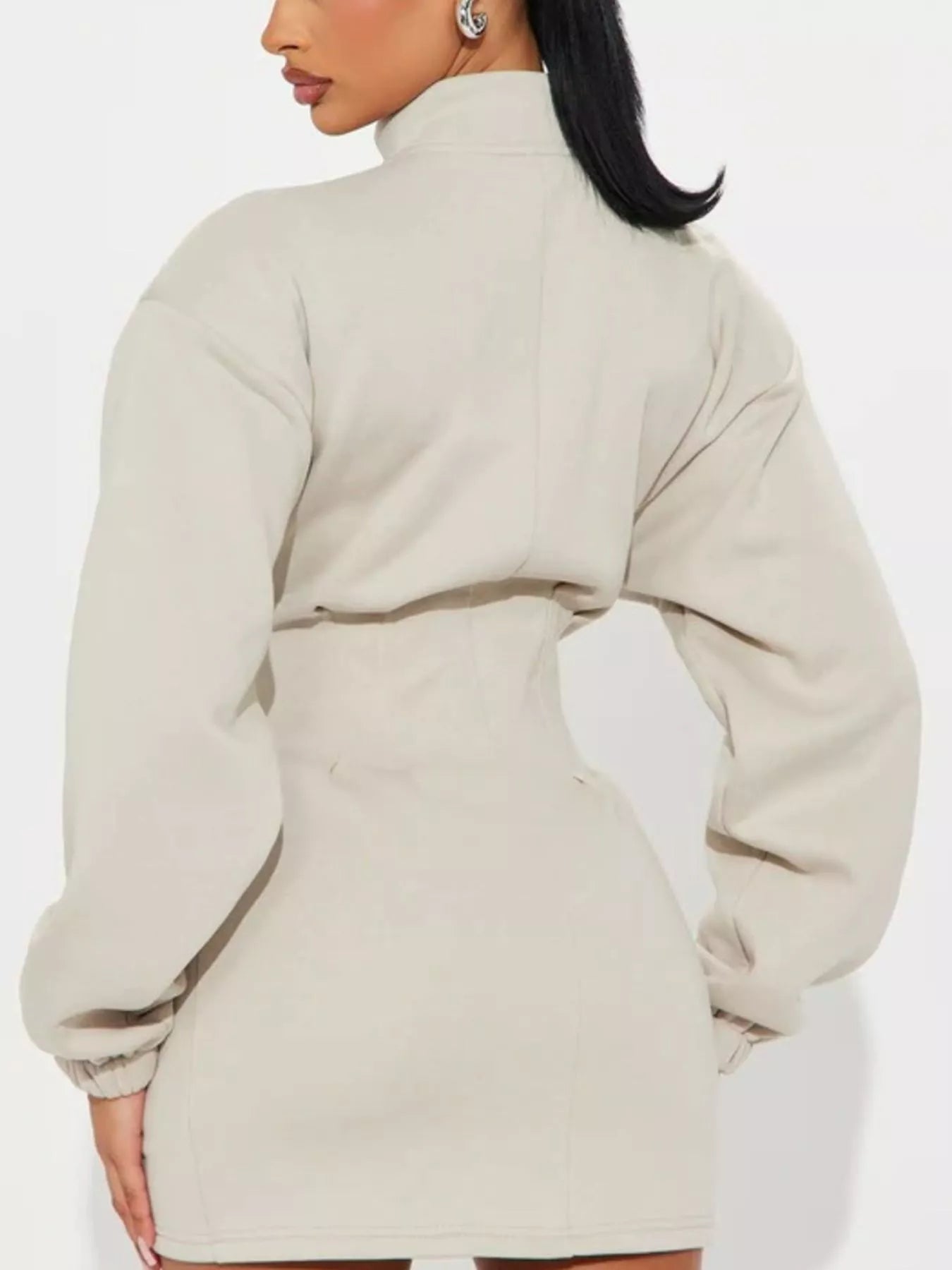 Trendsi Casual Zip-Up Long Sleeve Mini Dress -