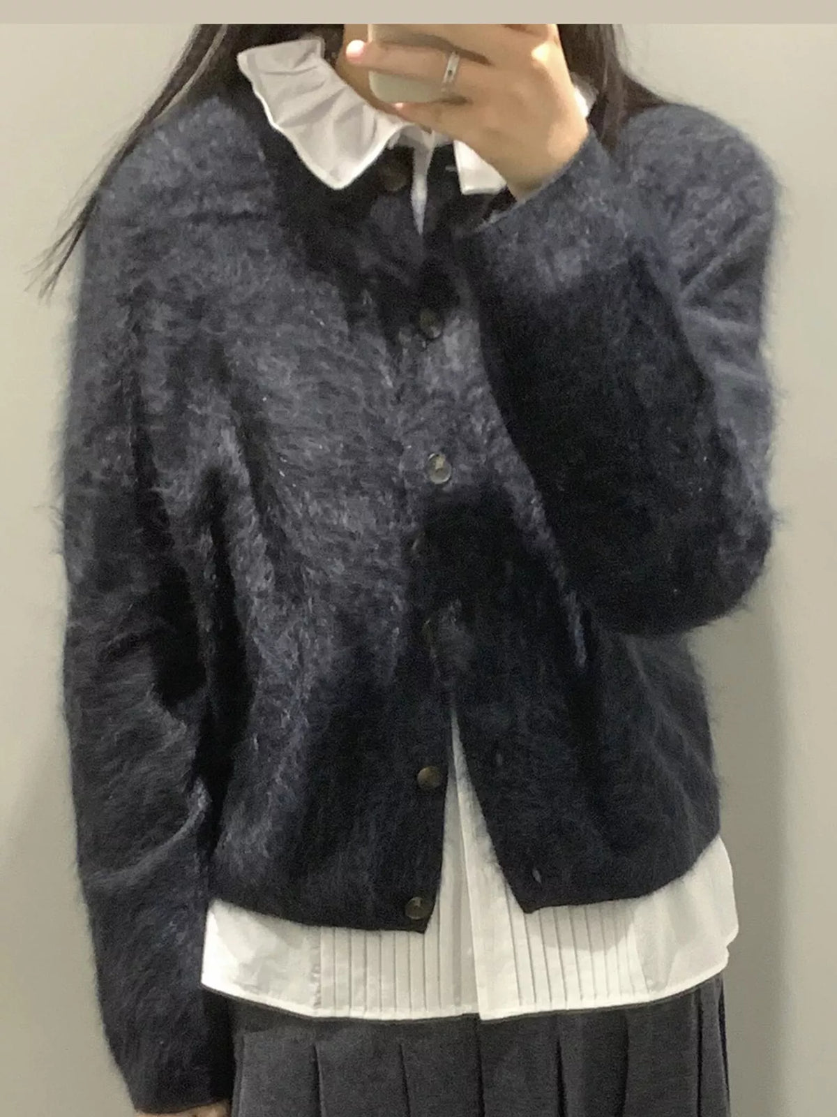 Dark Gray fuzzy button up cropped cardigan
