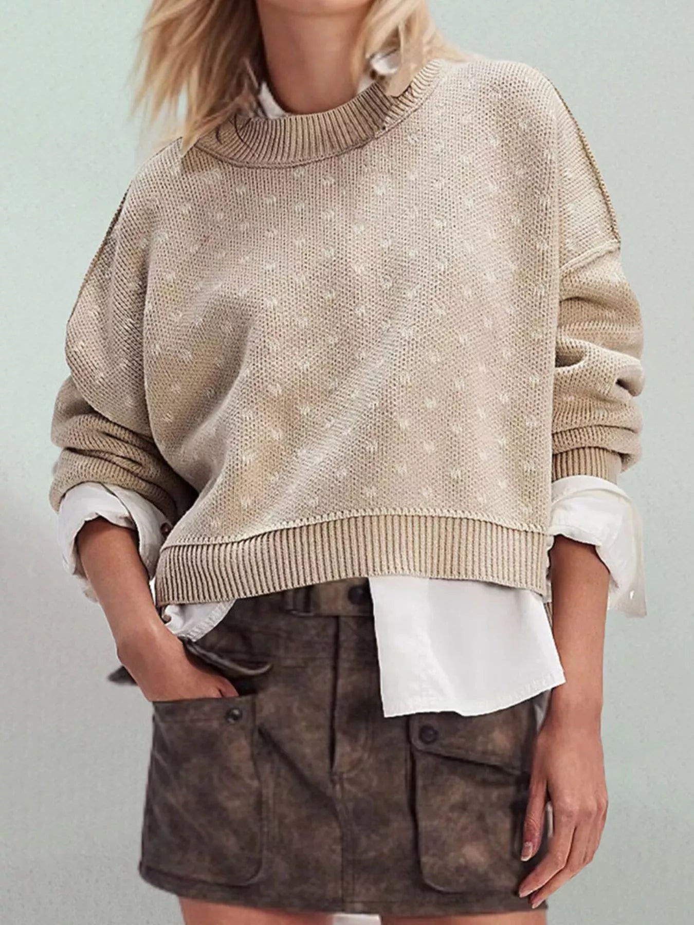 Trendsi Ribbed Trim Dropped Shoulder Sweater -