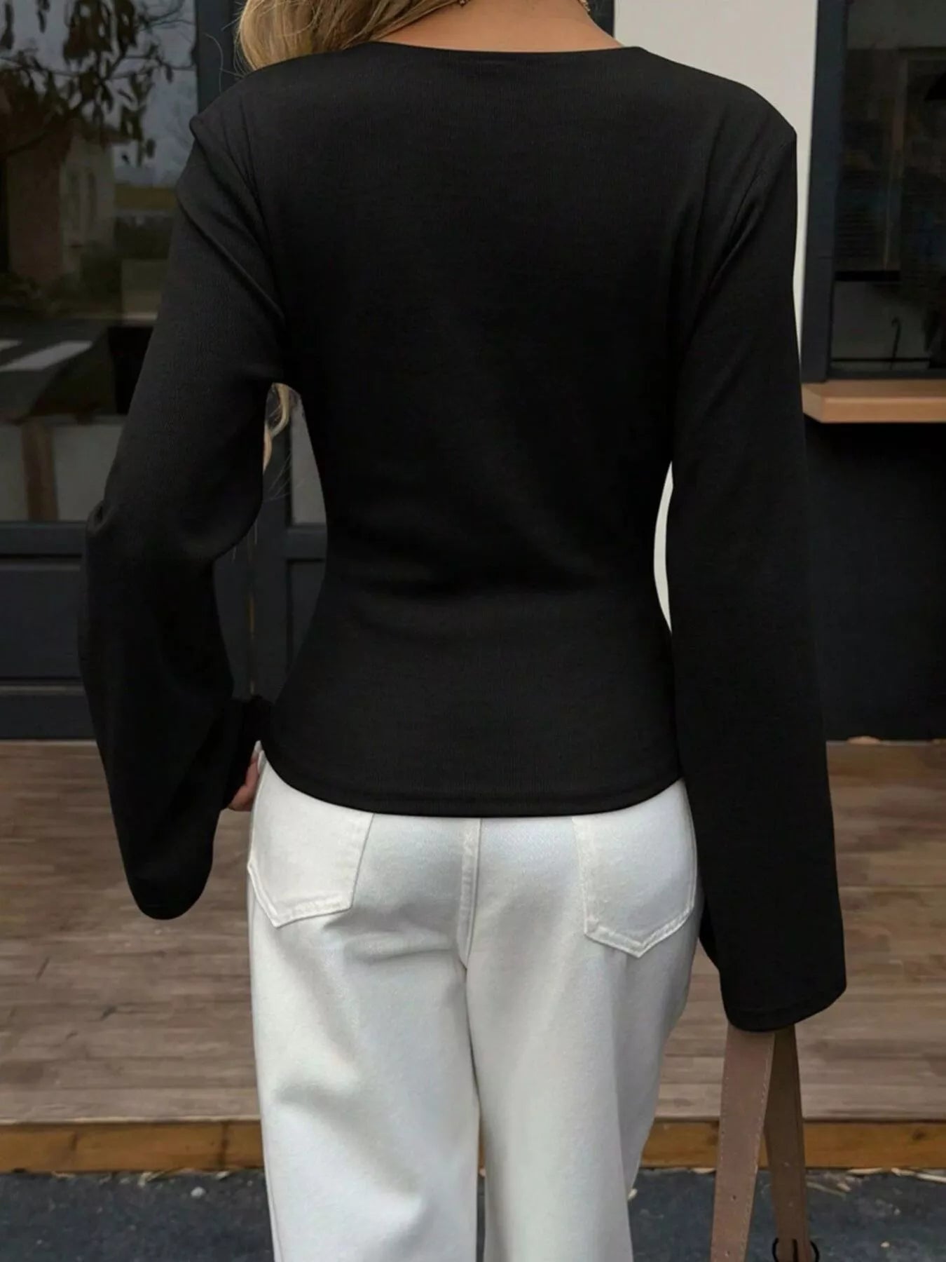 Trendsi Wrap-Front Long Sleeve T-Shirt -