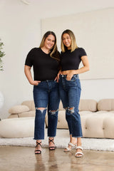 Trendsi RFM Crop Dylan Full Size Tummy Control Distressed High Waist Raw Hem Jeans -