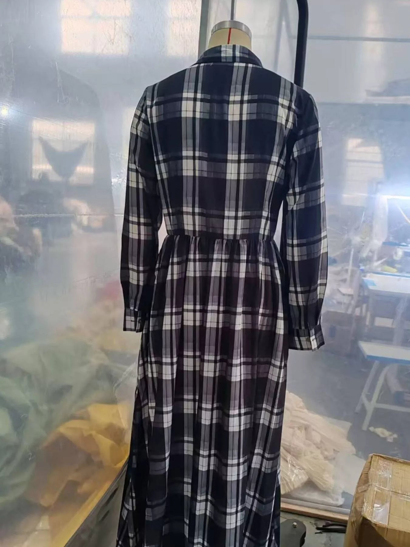 Trendsi Full Size Plaid Long Sleeve Shirt Maxi Dress Plus Size -
