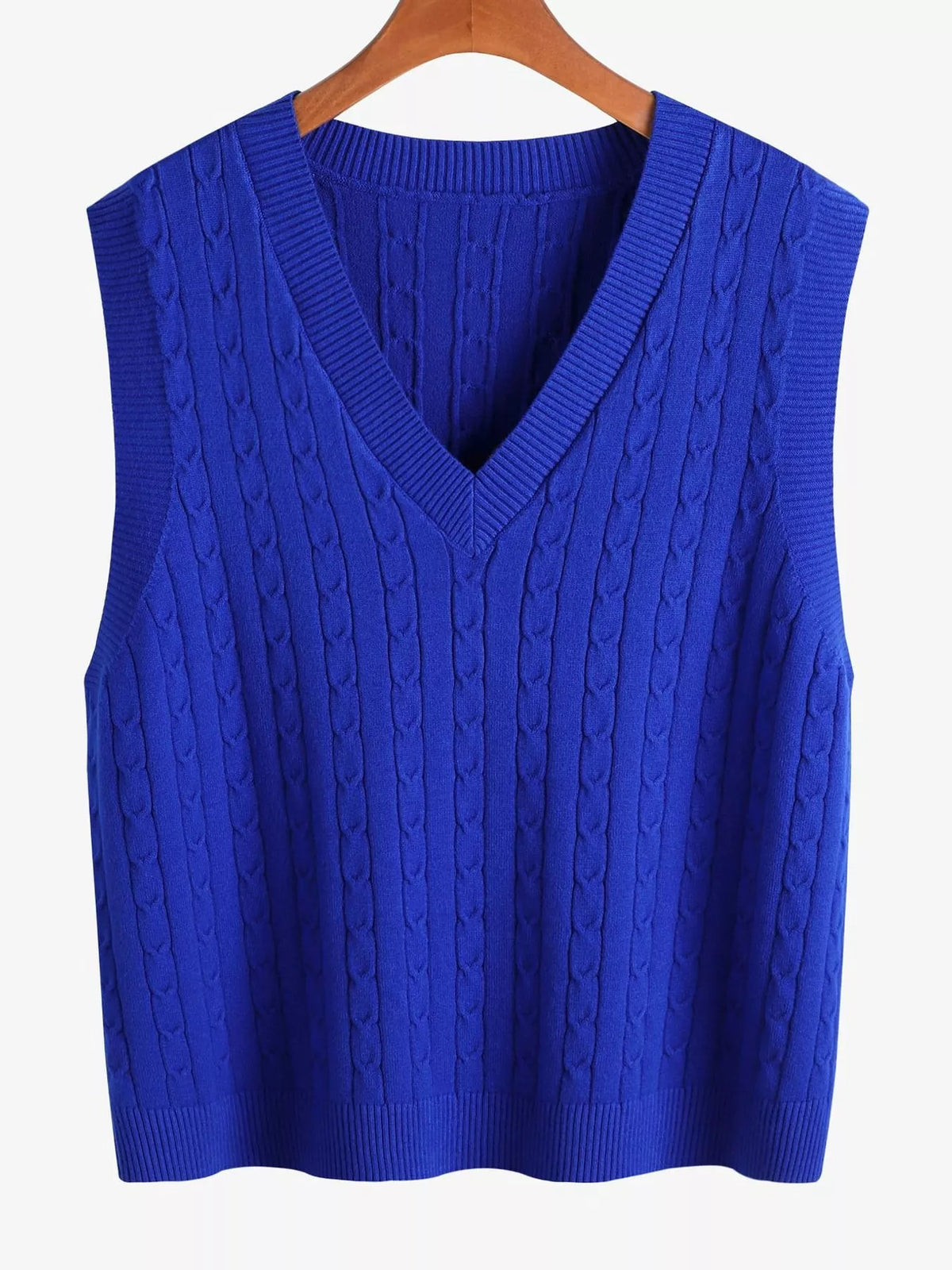 Cable-knit sweater vest, blue front