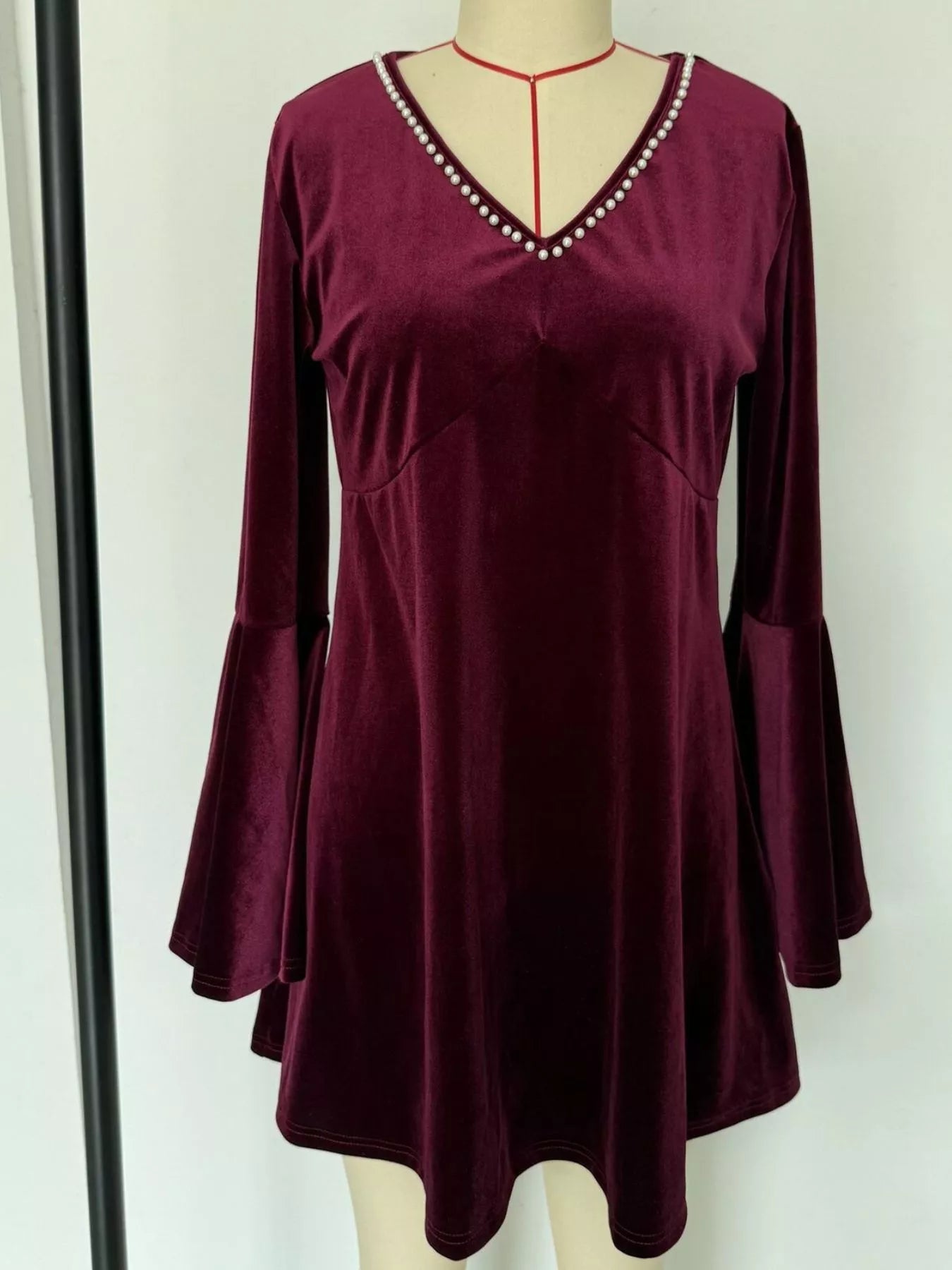 Trendsi Velvet Flare Sleeve Mini Dress -