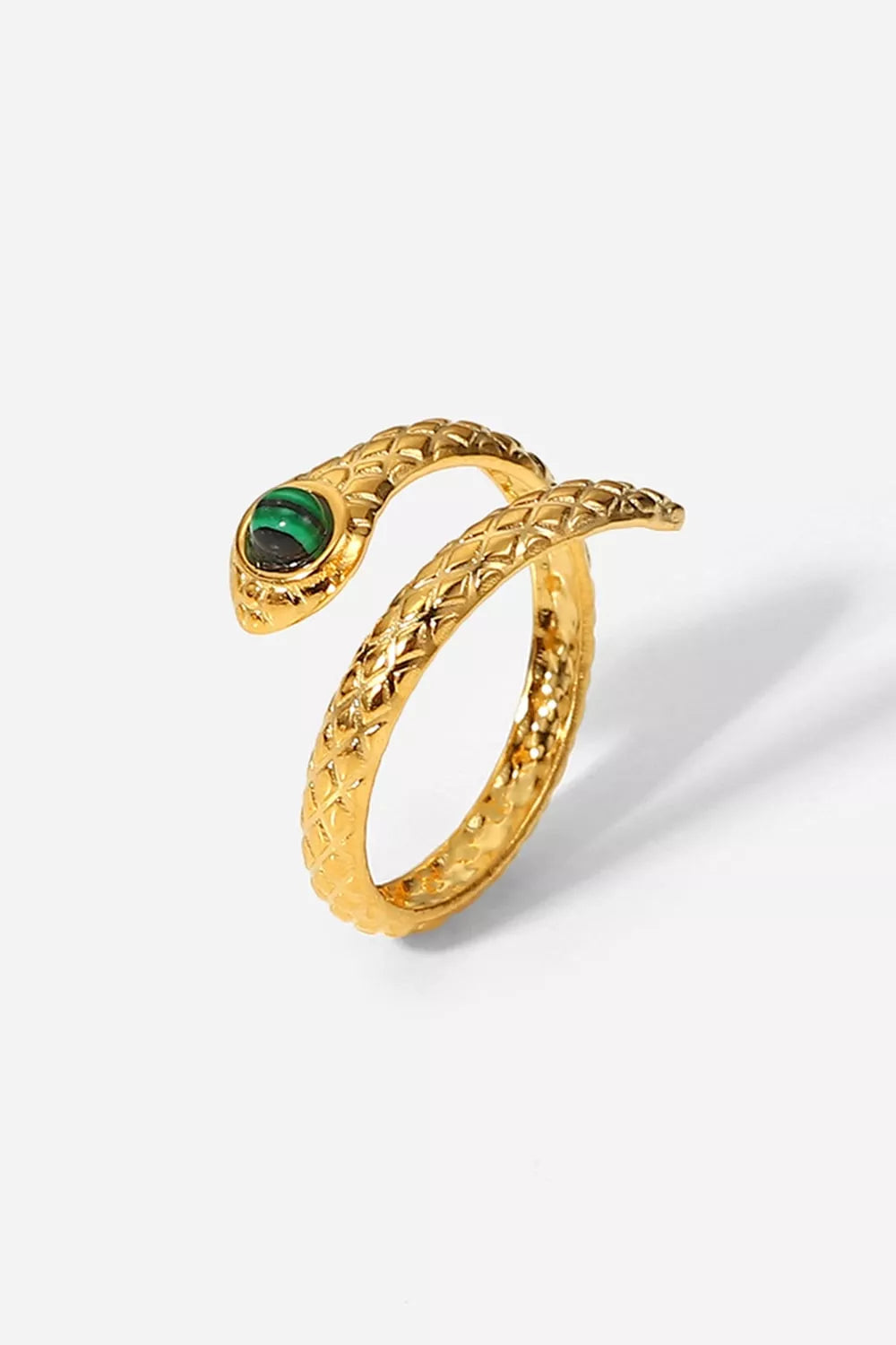 Women's Stainless Steel Snake-Shaped Malachite Bypass Ring