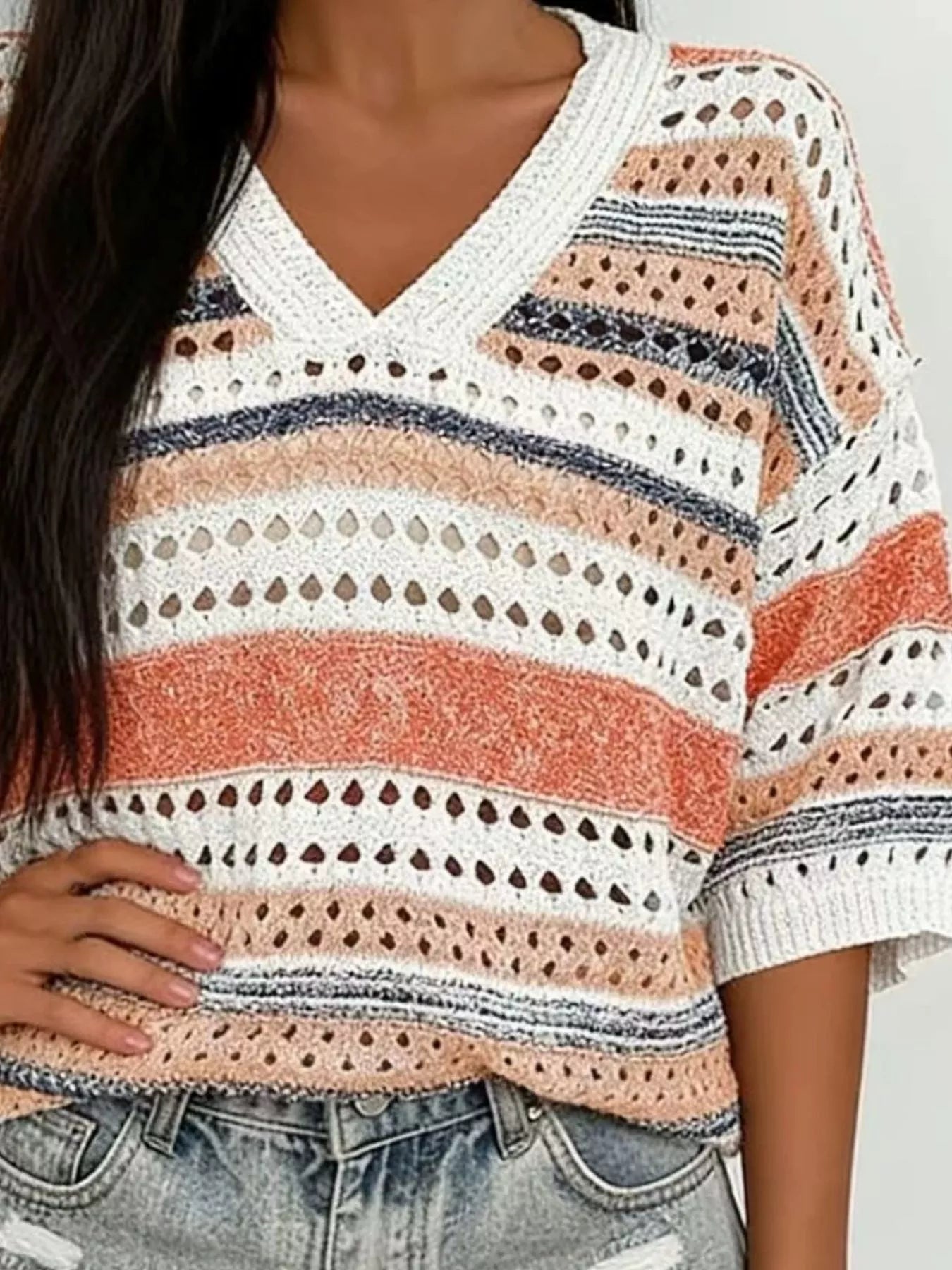 Trendsi Chic Striped Crochet Knit Top -