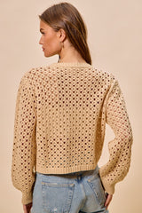 Trendsi SO ME Open Knitted Button Down Cardigan Sweater Top -