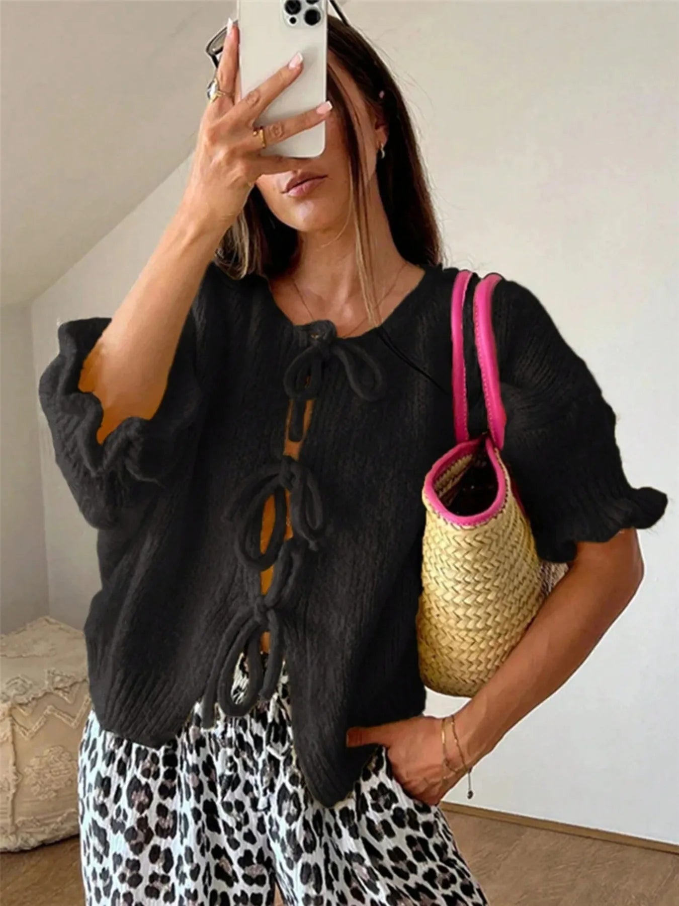 Trendsi Tie-Front Cropped Cardigan -