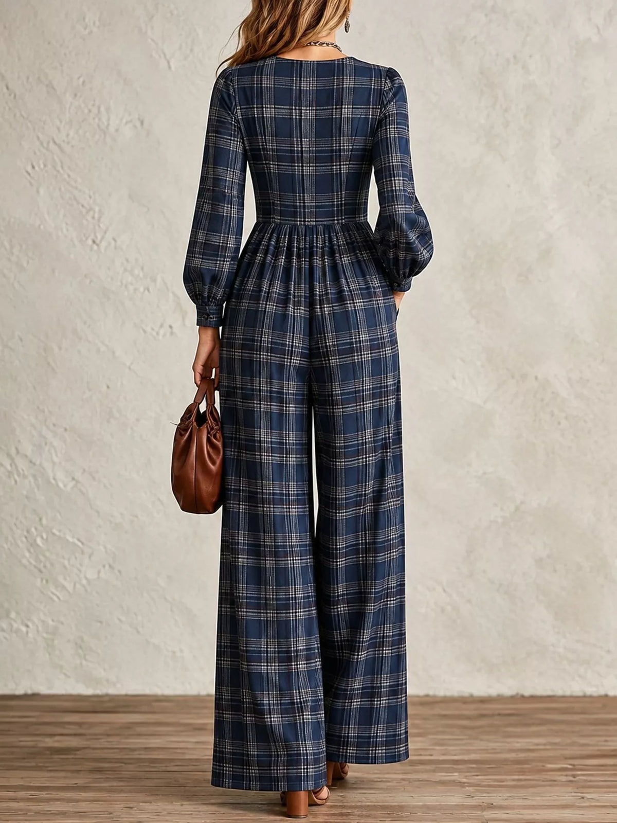 Plaid jumpsuit, navy back