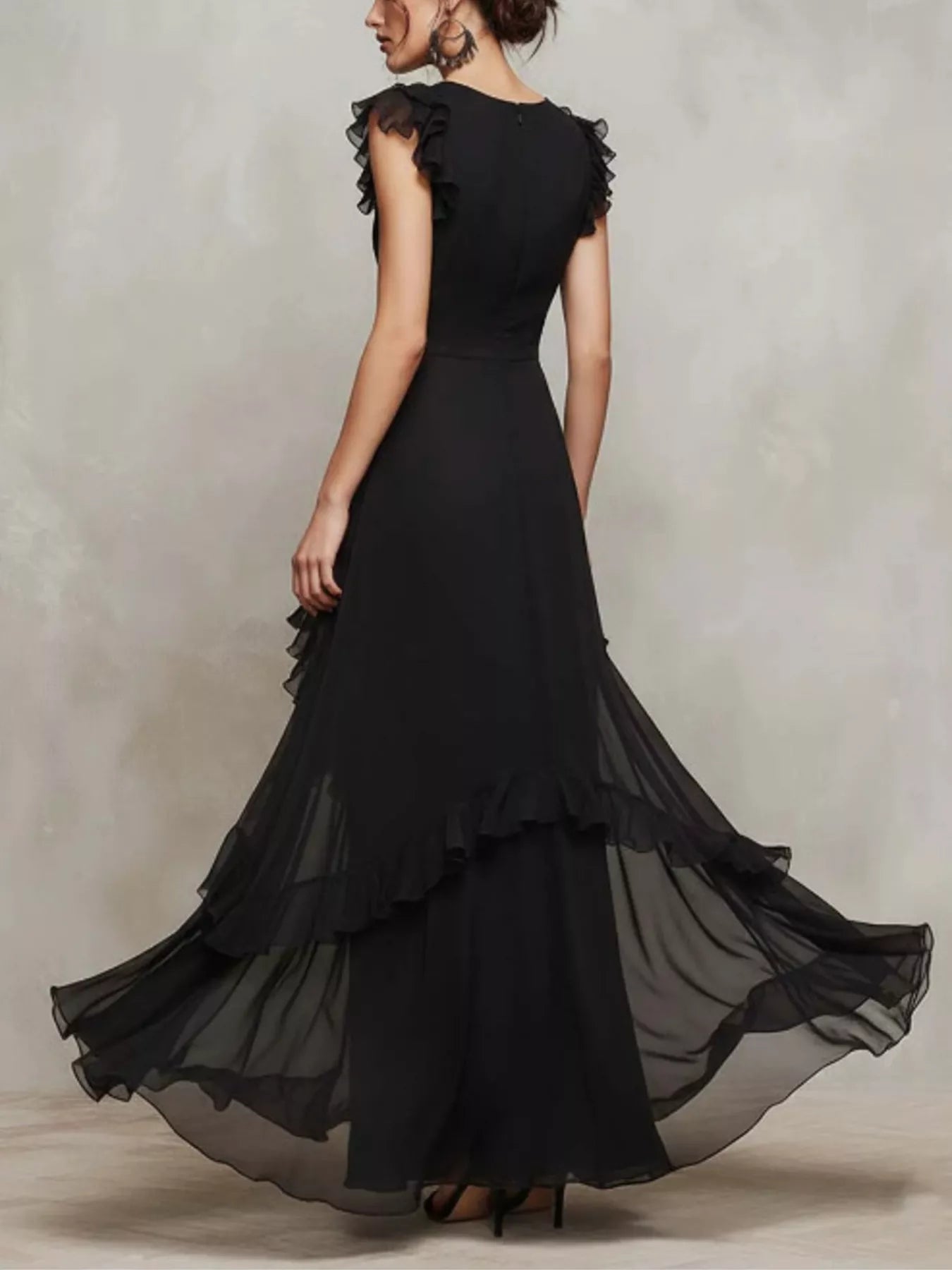 Trendsi Sheer Ruffle Trim Maxi Dress -