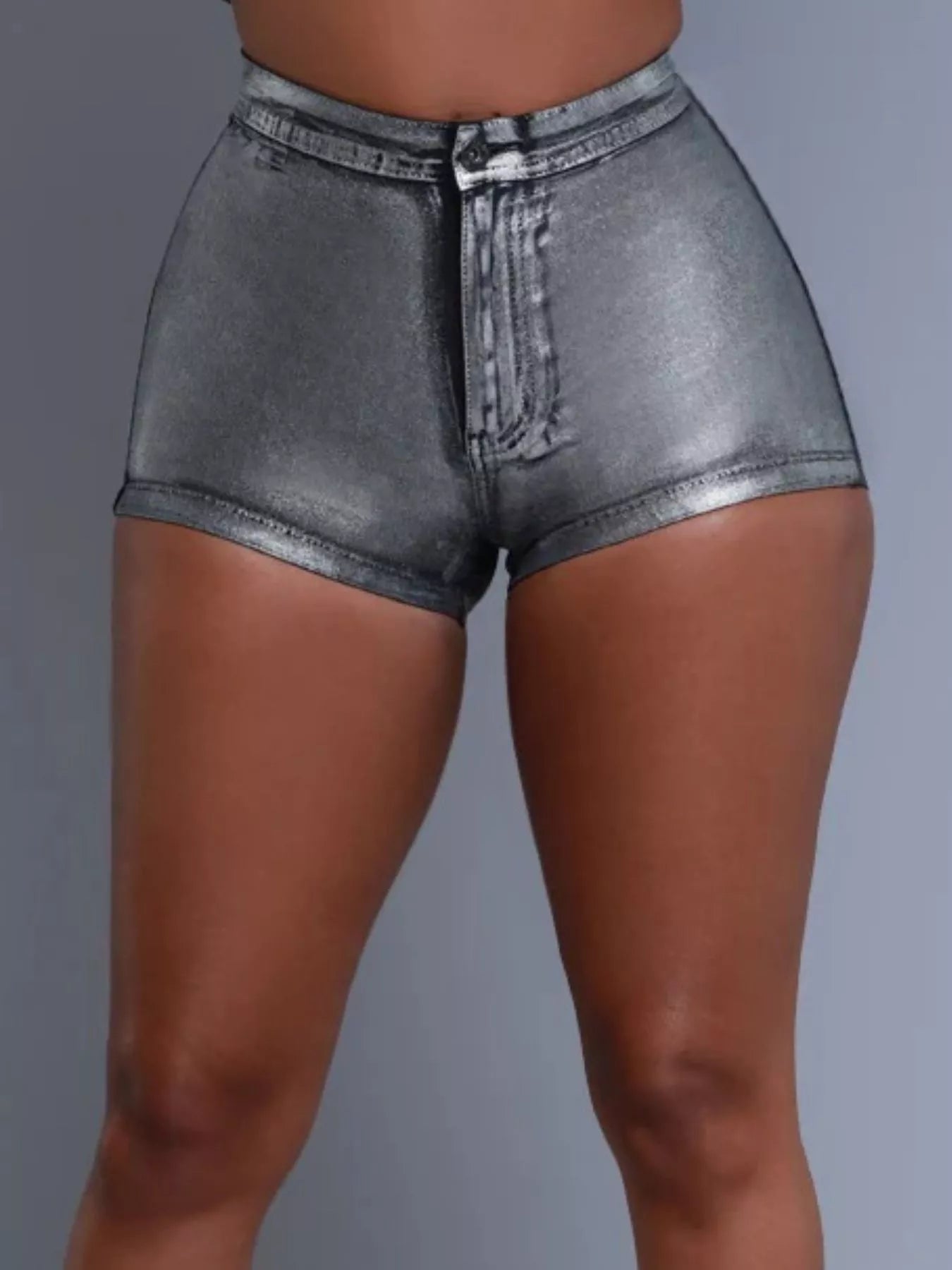 Trendsi Shiny Slim Stretch High-Waisted Shorts - Shorts