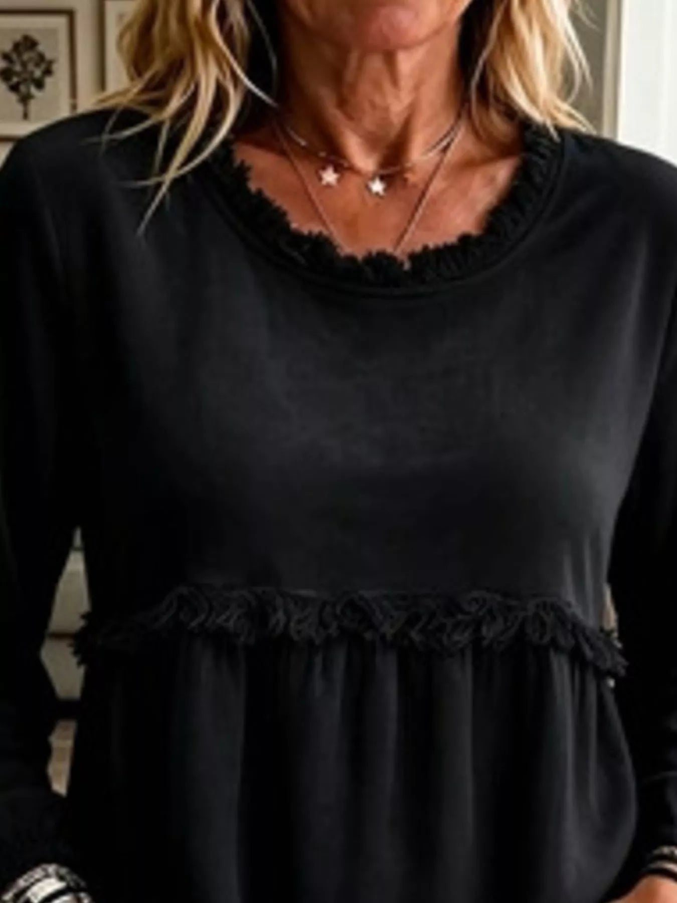 Trendsi Fringed Hem Long Sleeve T-Shirt -