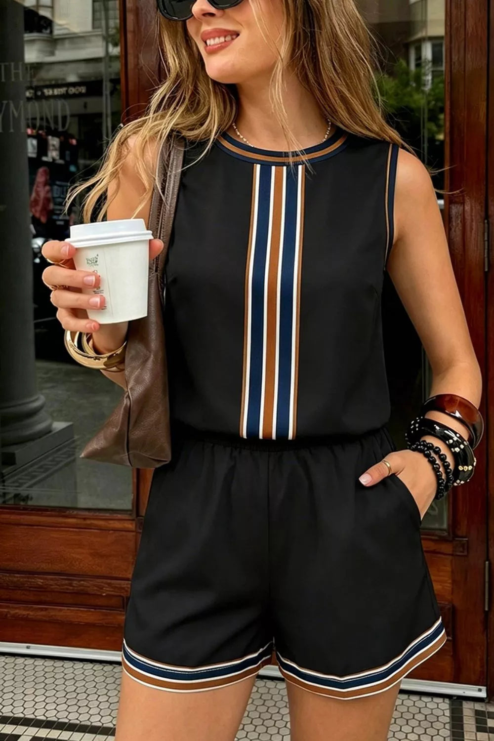 Trendsi Striped Sleeveless Top and Shorts Set -