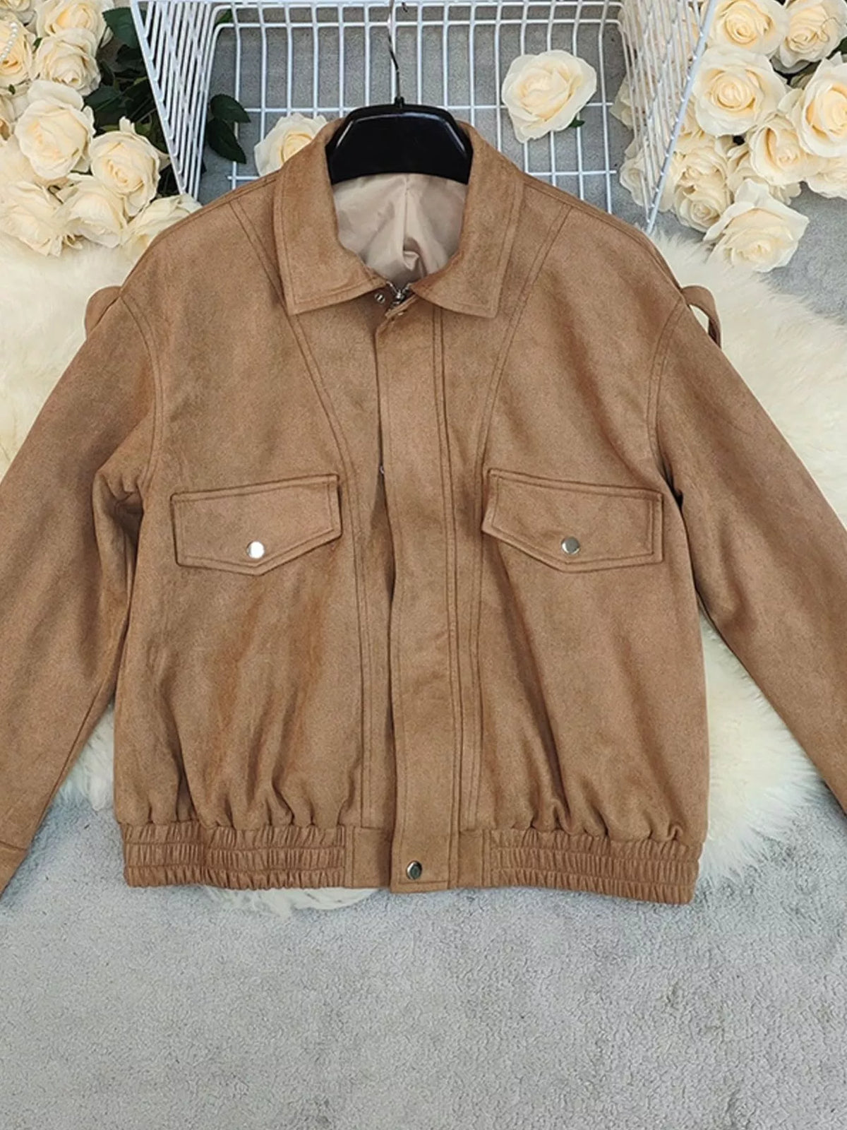 Elastic Hem Long Sleeve Jacket — garment front