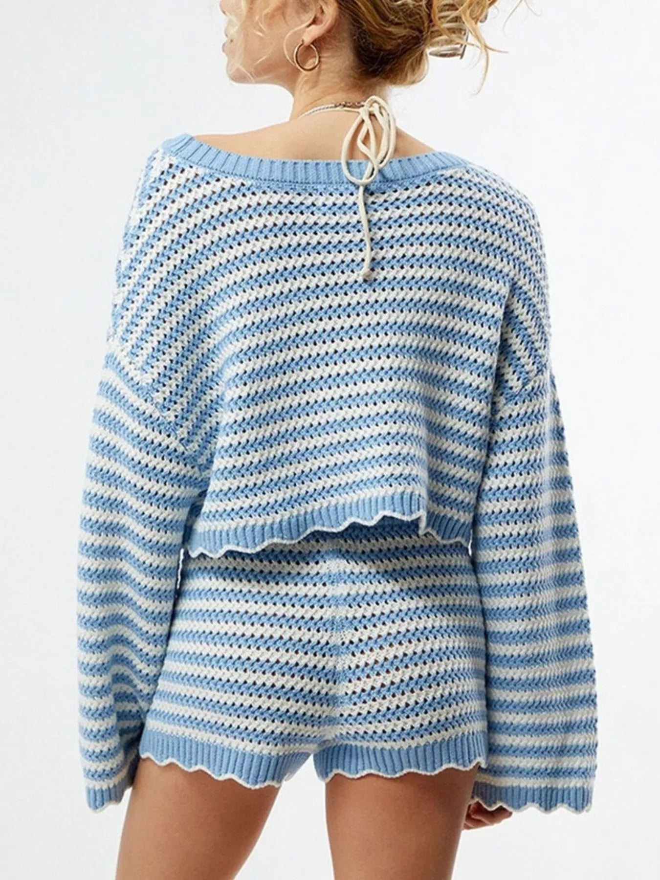 Trendsi Scalloped Edges Striped Top and Shorts Set -