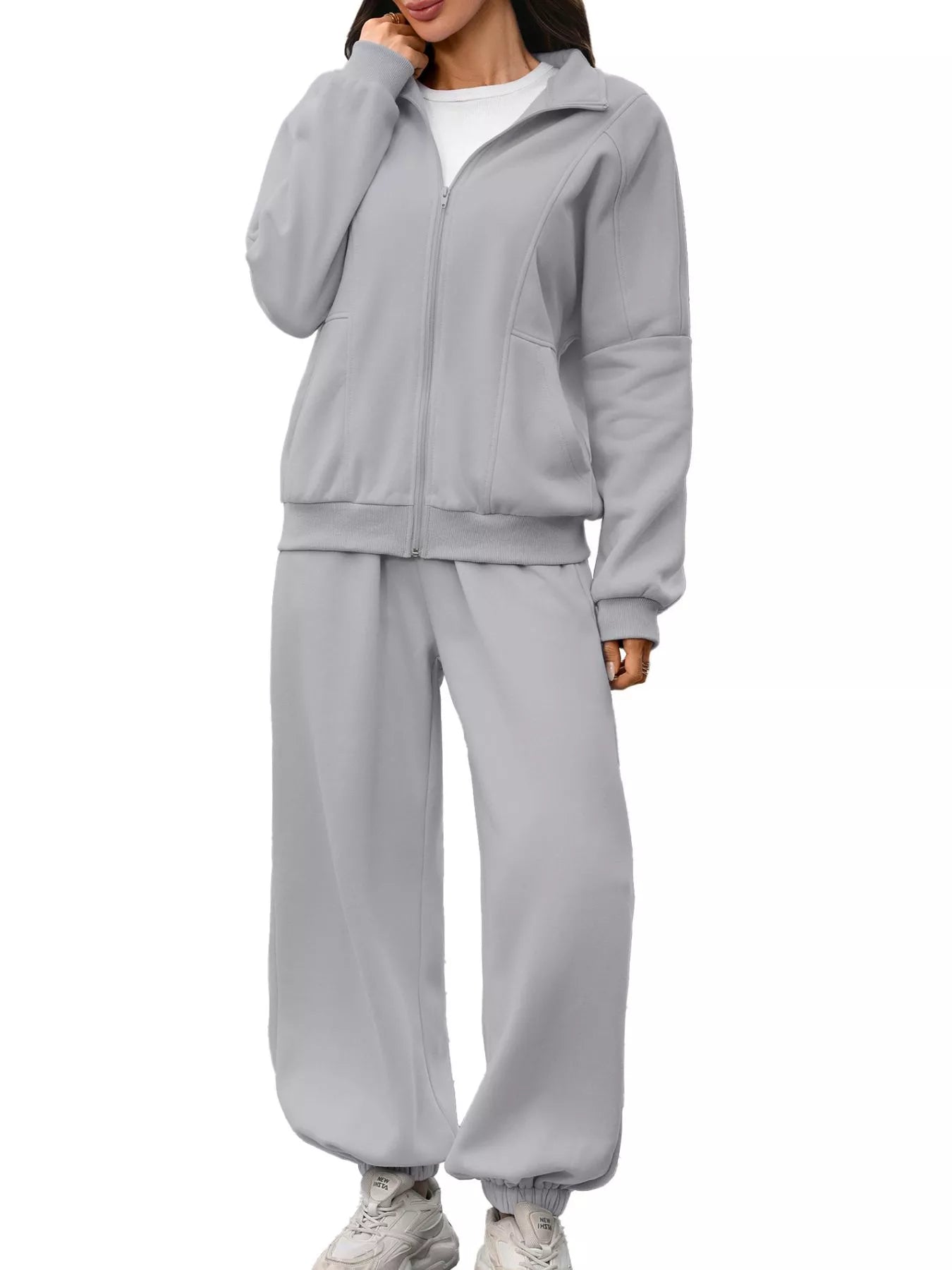 Trendsi Zip-Up Long Sleeve Top and Pants Set -
