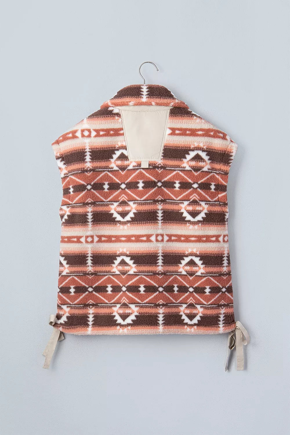 Trendsi Geometric Print Fleece Metal Button Placket Shift Silhouette Vest -