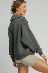 Trendsi Umgee Johnny Collar Dropped Shoulder Sweatshirt -