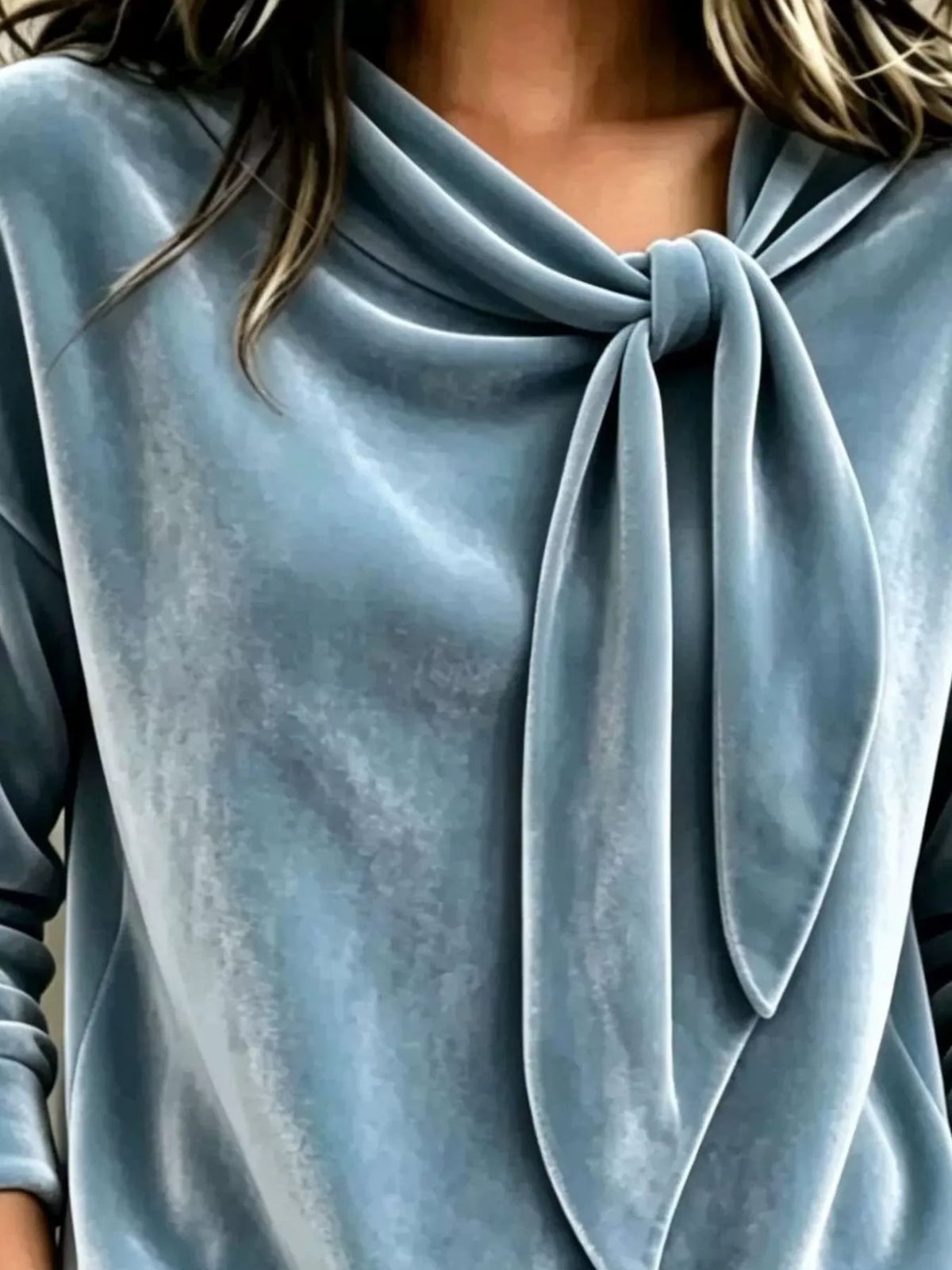 Trendsi Velvet Tie Front Long Sleeve Sweatshirt -