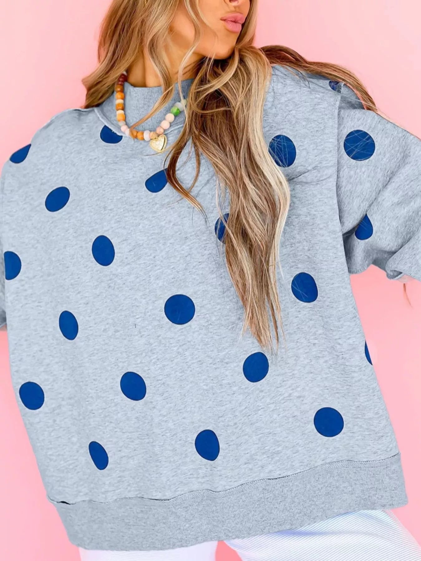 Trendsi Oversized Polka Dot Crewneck Sweatshirt -
