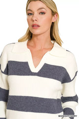 Trendsi Zenana Striped Collared Sweater - Shirts