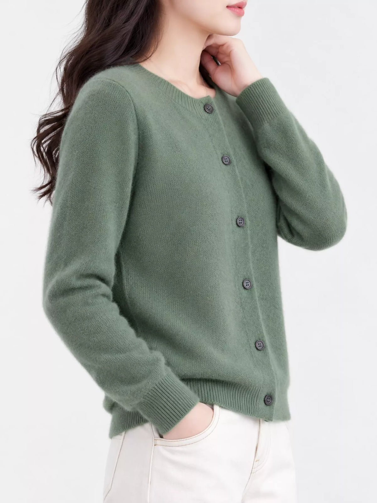 Ribbed cardigan, sage side