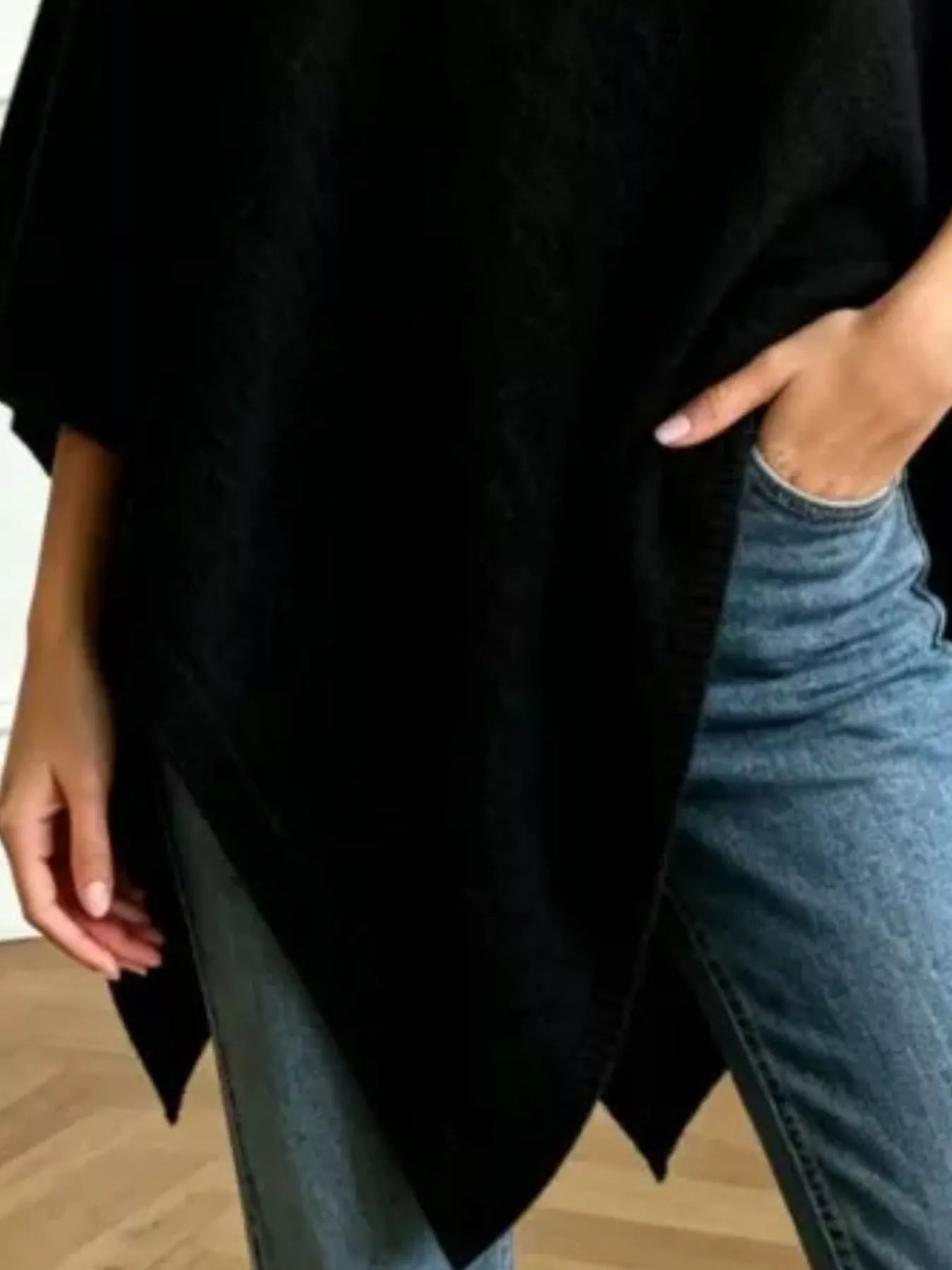 Trendsi Asymmetrical Hem Knit Poncho -