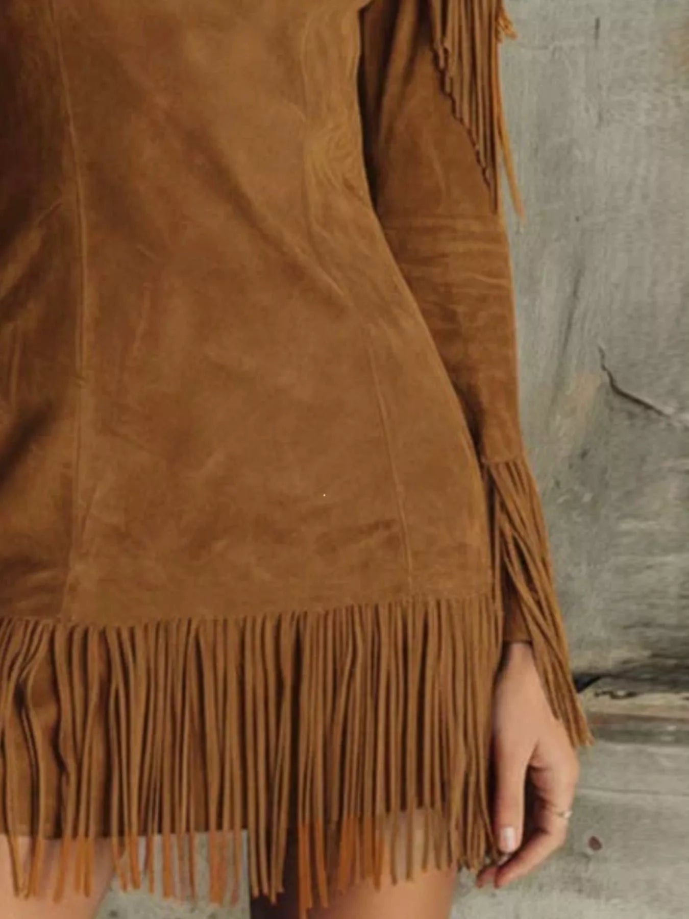 Trendsi Fringed Cold Shoulder Mini Dress -