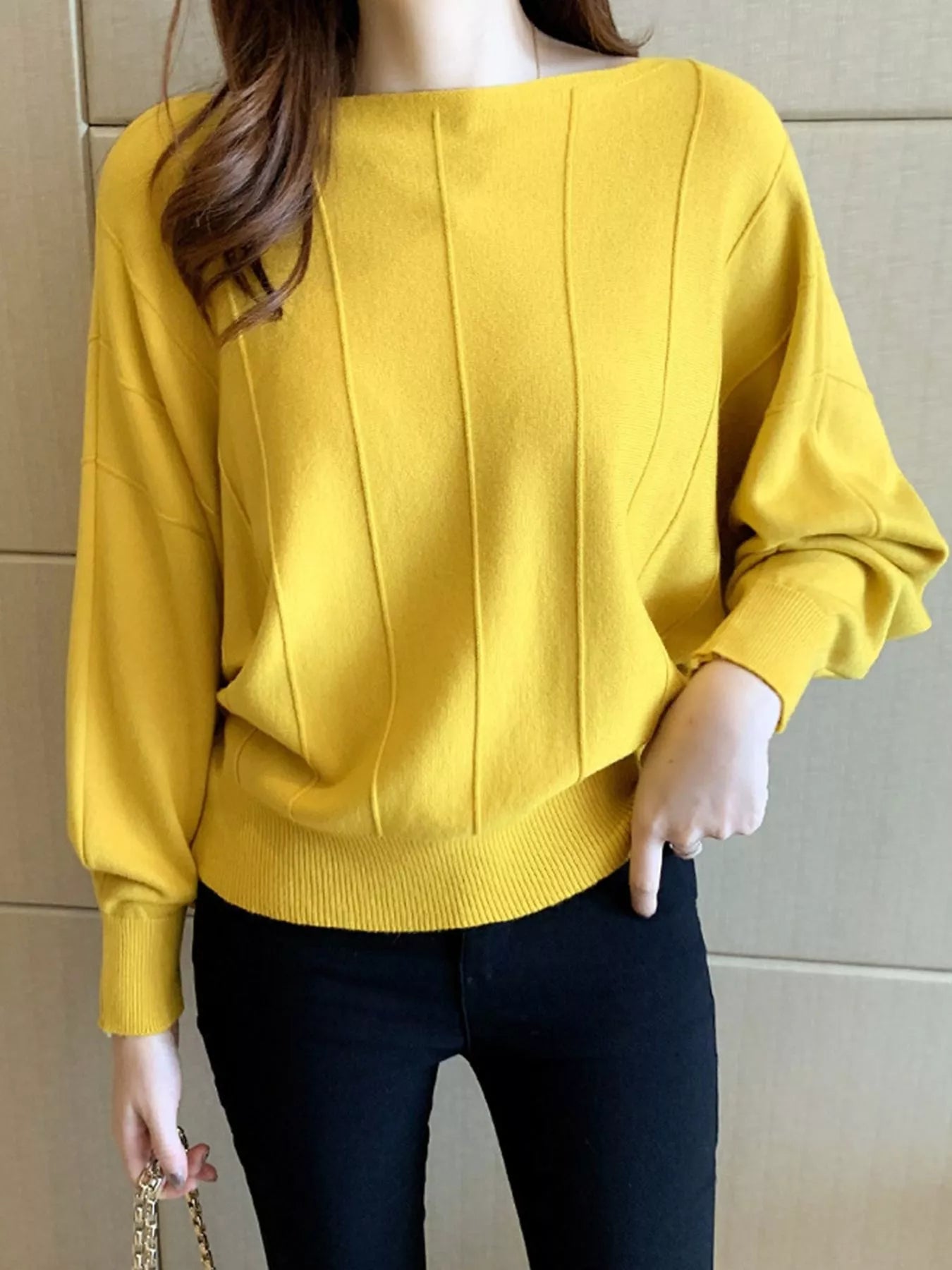 Trendsi Ribbed Hem Batwing Sleeve Knit Top -