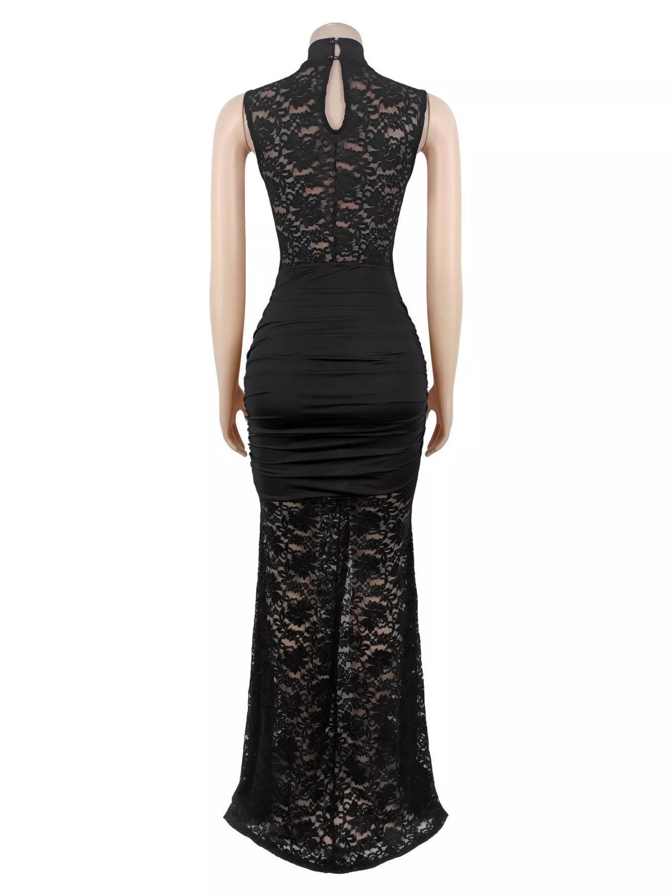 Trendsi Lace Keyhole High-Slit Maxi Dress -