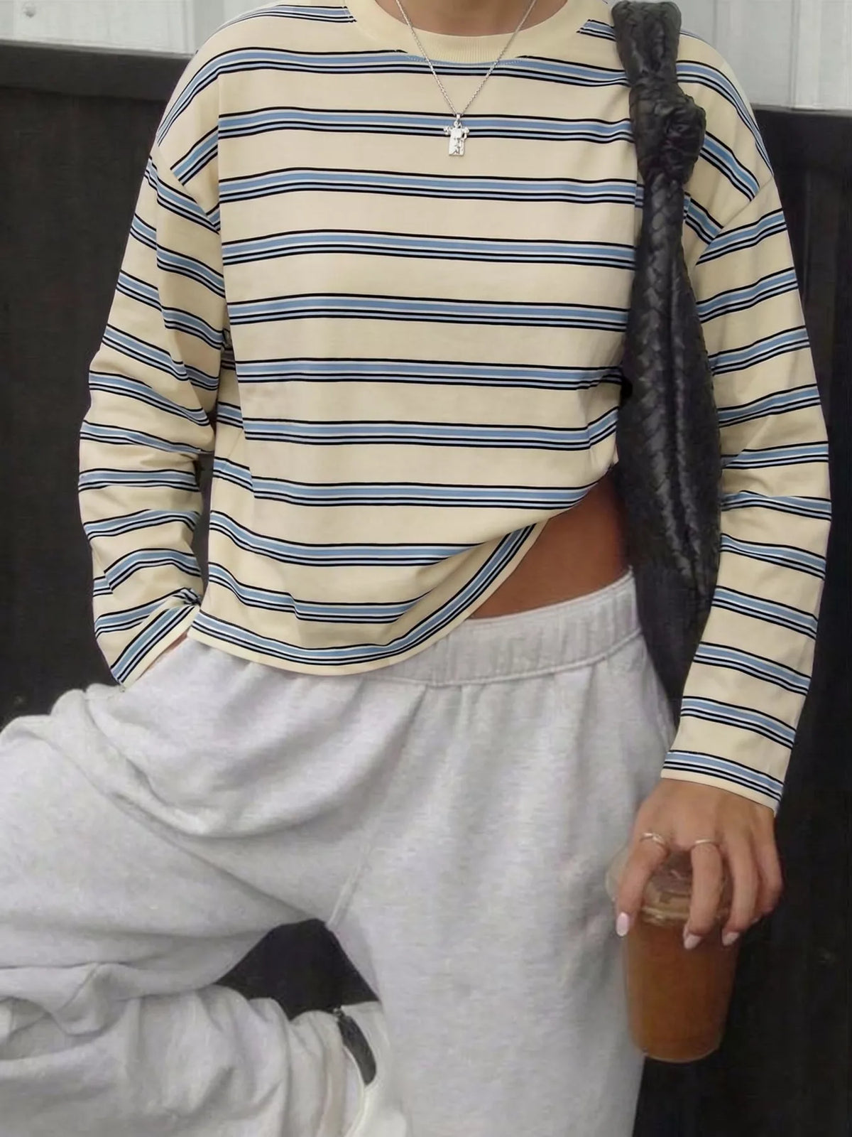 Oversized Striped Long-Sleeve T-Shirt, front view