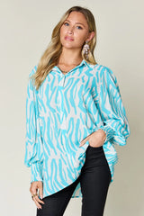 Trendsi Double Take Full Size Printed Smocked Long Sleeve Blouse Plus Size -