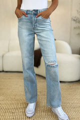 Trendsi Judy Blue Full Size High Waist Distressed Straight Jeans -